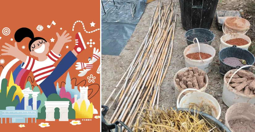Monument jeu d'enfant: atelier de construction en terre crue à l'Oppidum d’Ensérune, près de Béziers
